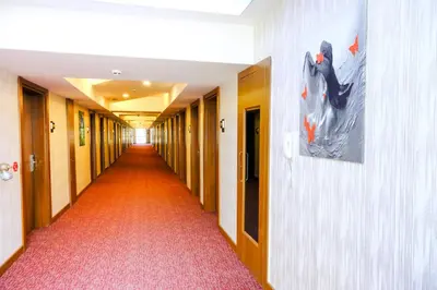a corridor in a hospital with a red carpet at Velmore Hotel & Spa in Kestel
