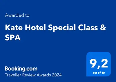a blue sign that reads safe hotel special class and spa at Kate Hotel Special Class & SPA in Istanbul