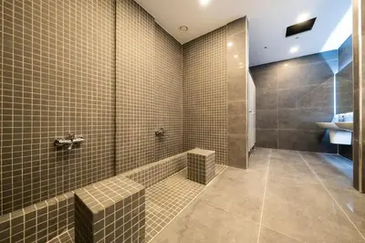 a bathroom with a shower and a sink at Cebeci Chic and Cosy Apartments in Istanbul