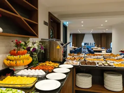 a buffet line with many different types of food at THE BOSFOR HOTEL in Istanbul
