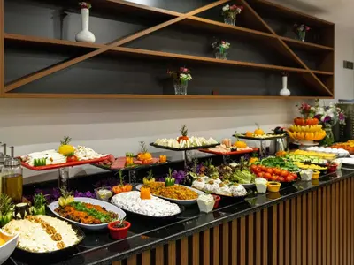 a buffet line with many different types of food at THE BOSFOR HOTEL in Istanbul