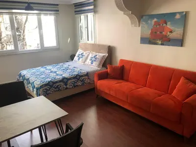 a living room with a couch and a bed at Istanberry - Royal Apartments in Istanbul