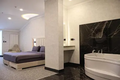 a bedroom with a bed and a bathtub and a bed and a bath tub at HOME PLUS Hotel in Istanbul