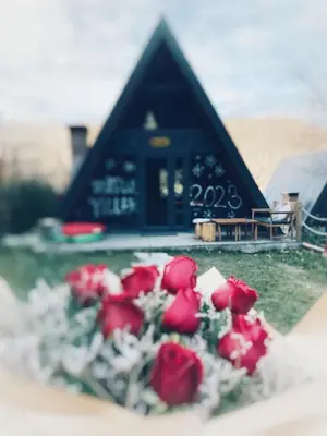 a pile of red roses in front of a building at Loca Sapanca Bungalov in Sapanca